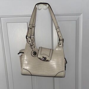 Bueno Ivory Croc Hobo Shoulder Bag Handbag Purse